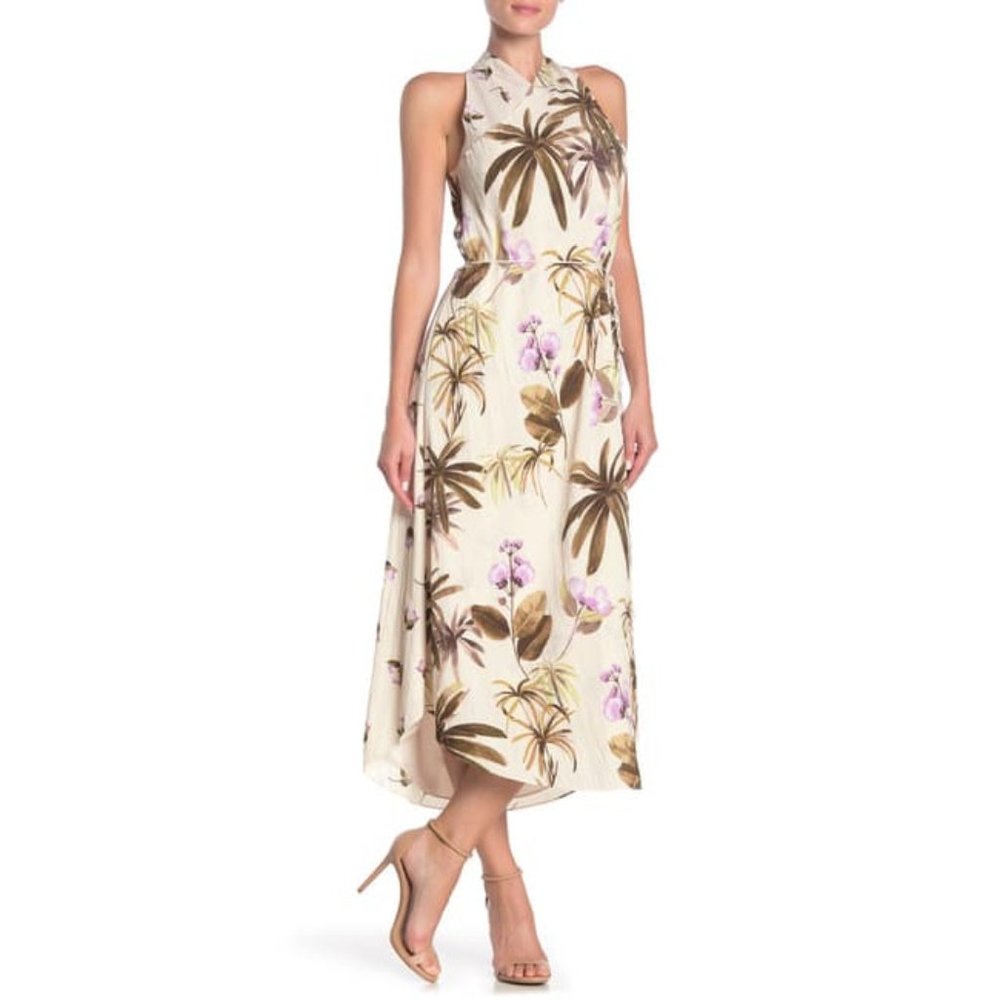 Vince Cream Tropical Floral Midi Dress